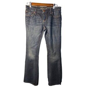 VTG American Eagle Hipster Jeans Womens 6R Whiskered Faded Dark Wash Denim Blue